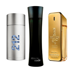 Paquete de 3 perfumes: 212 Men NYC, Paco Rabanne One Million, Armani Code Homme (Eau de Parfum)